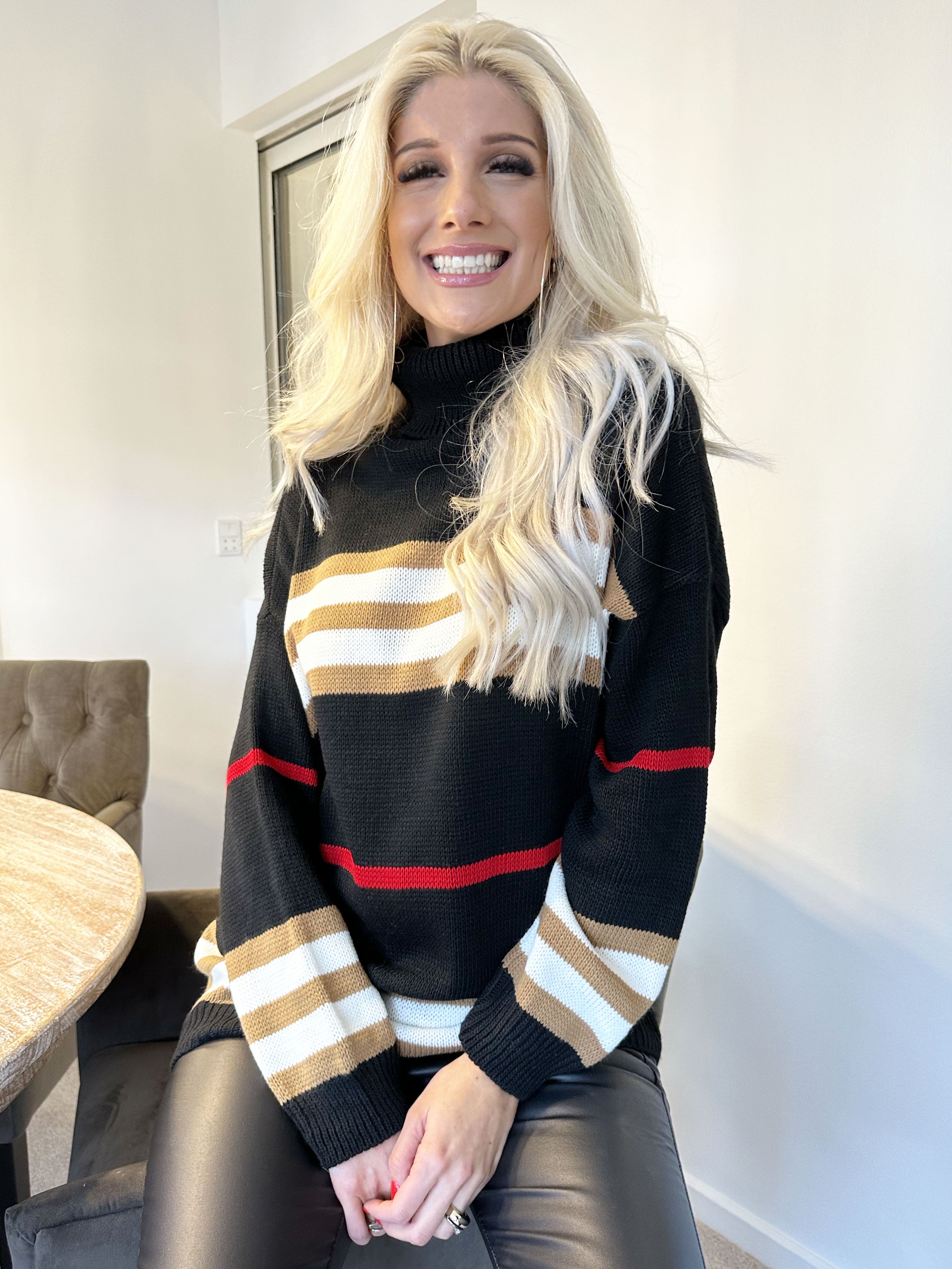 Ebba - Stribet striktrøje med krave